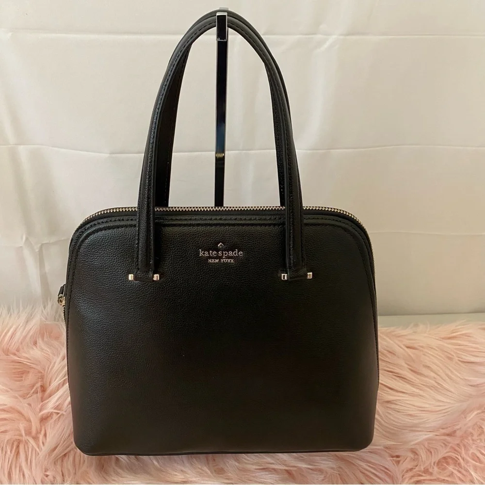 BNWT Kate Spade Black Embossed Leather Medium Dome Satchel w/ Crossbody Strap